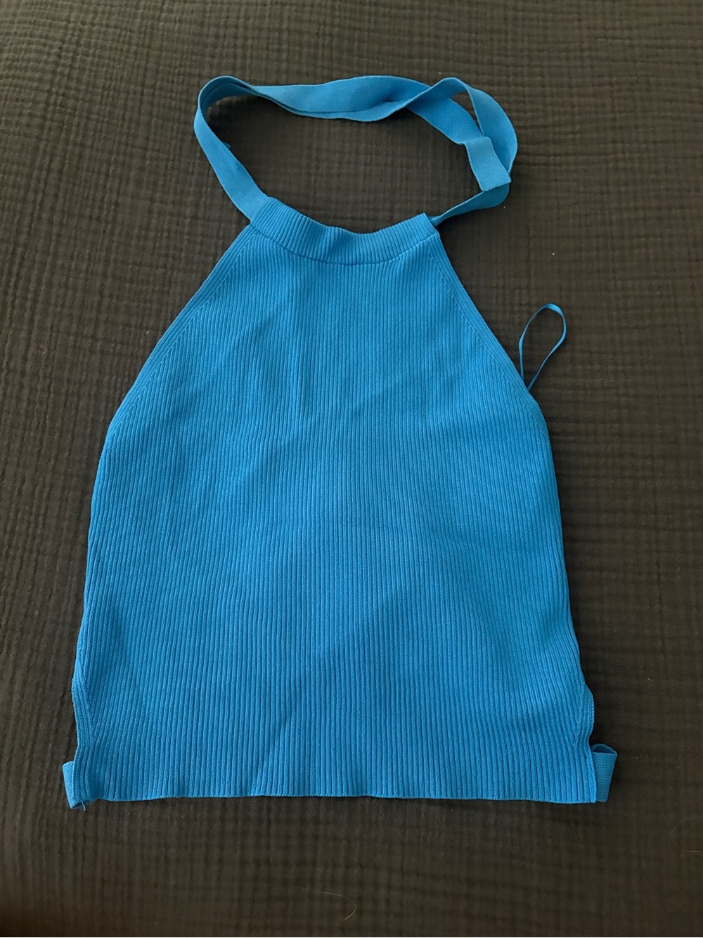 Zara Bright Blue Ribbed Halter Crop Top